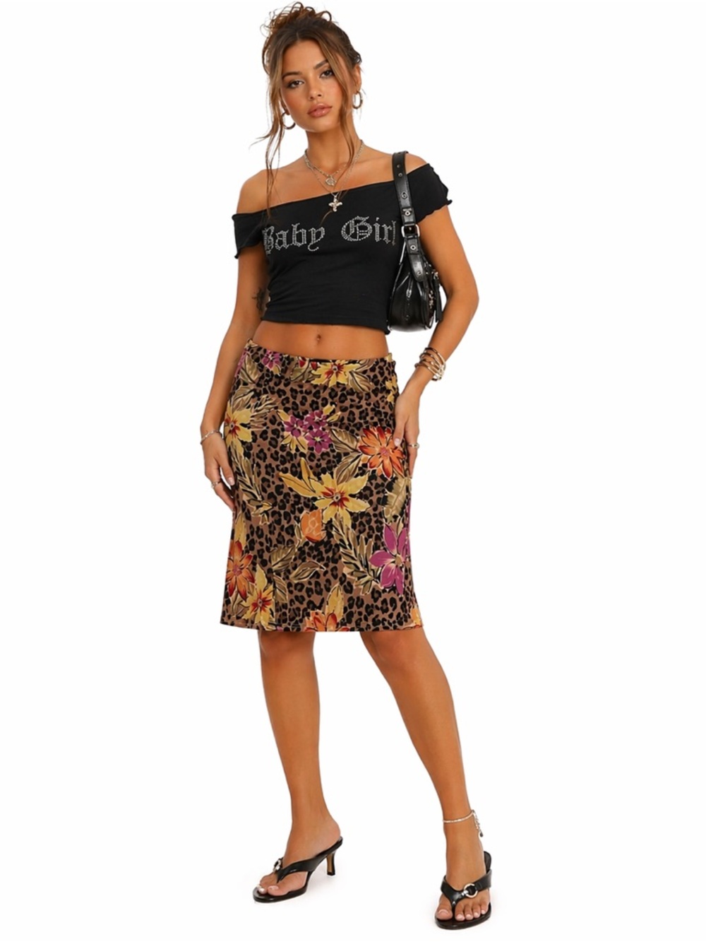 Vintage 90s West End Floral Leopard Print Skirt Y2K